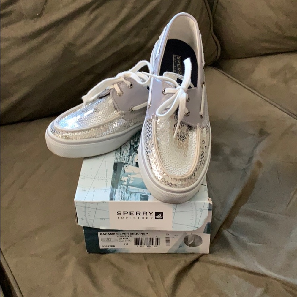 Sperry top-sider silver sequins